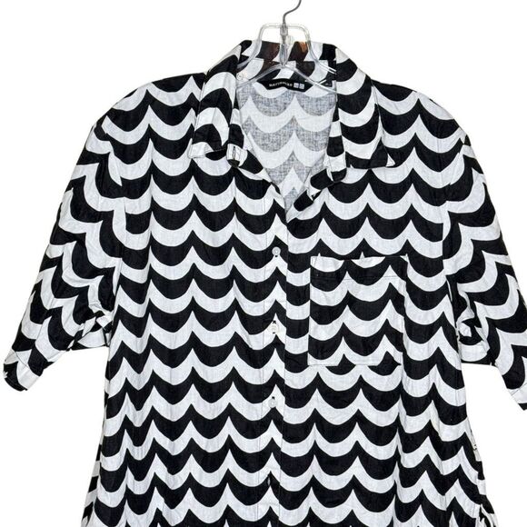 Marimekko Uniqlo Laine Short Sleeve Black White Shirt Dress Size M Linen Button - Picture 2 of 12